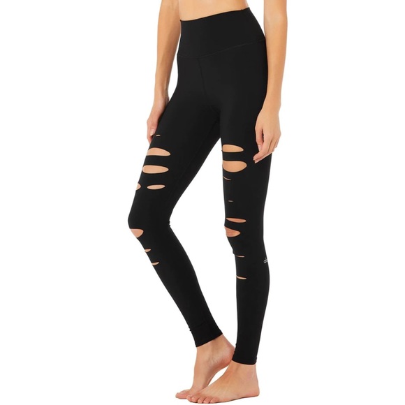 ALO Yoga Pants - Alo Yoga High-Waist Ripped Warrior Legging Black Size Medium